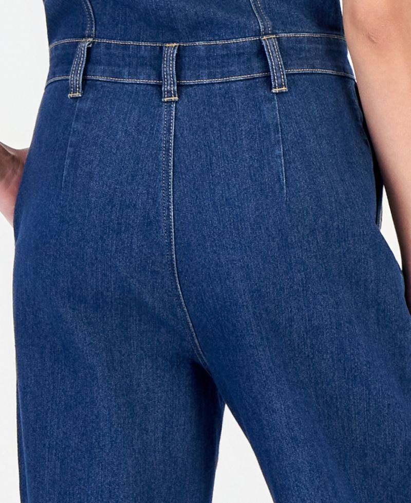 Juniors' Cotton Blend Denim Wide-Leg Boiler Suit