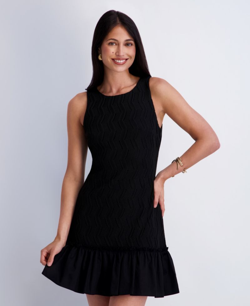 Women's Crochet Knit Crewneck Polyester Dress