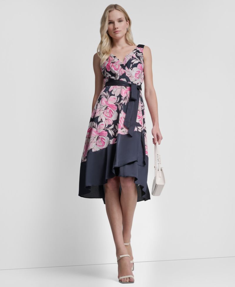 Petite Color-Block Faux Wrap Dress