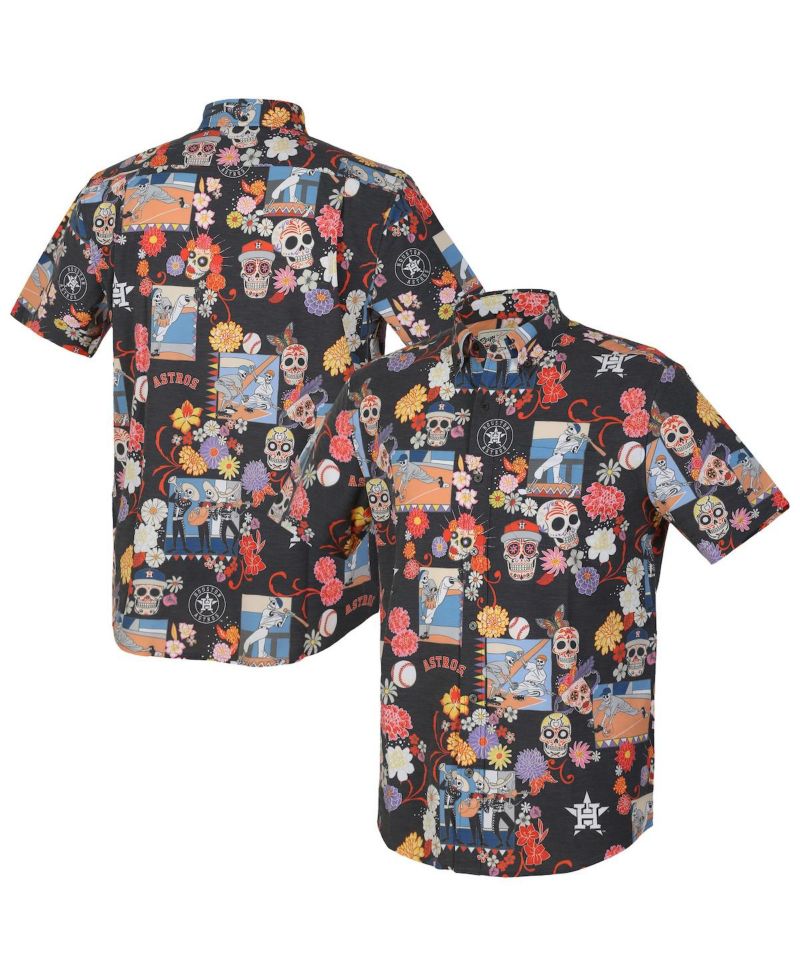 Men's Black Houston Astros Día De Los Muertos Performance Full-Button Aloha Shirt