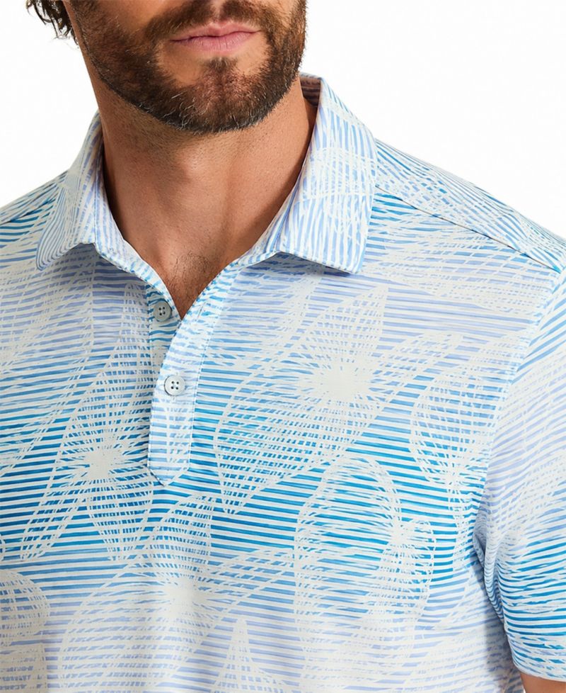 Men's Costa Wave Island Fade Striped Polo Shirt with Marlin Embroidery