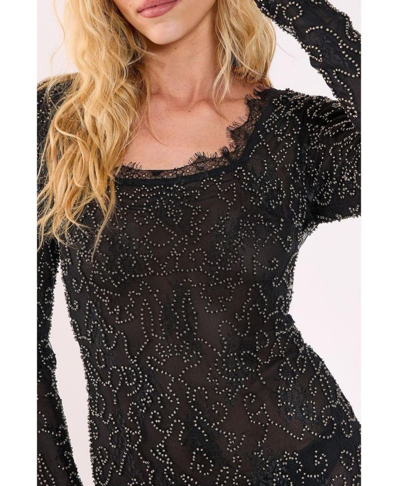 Women's Hand Embellished Lace Mini Dress