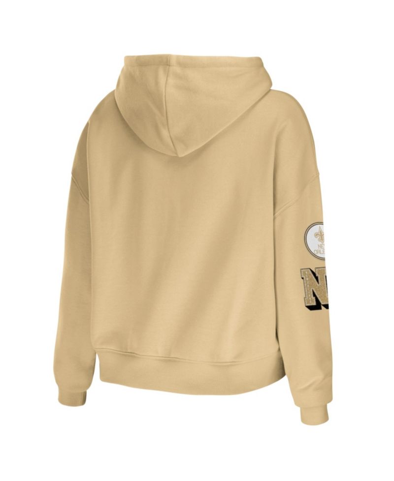 Women's Gold New Orleans Saints Plus Size Modest Cropped Pullover Hoodie