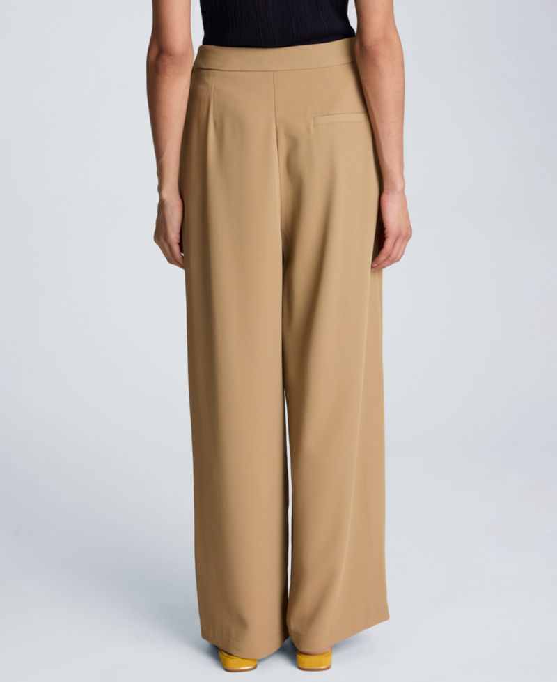 Women's High Rise Fly Front Double Pleat Asymmetric Wide Leg Pants