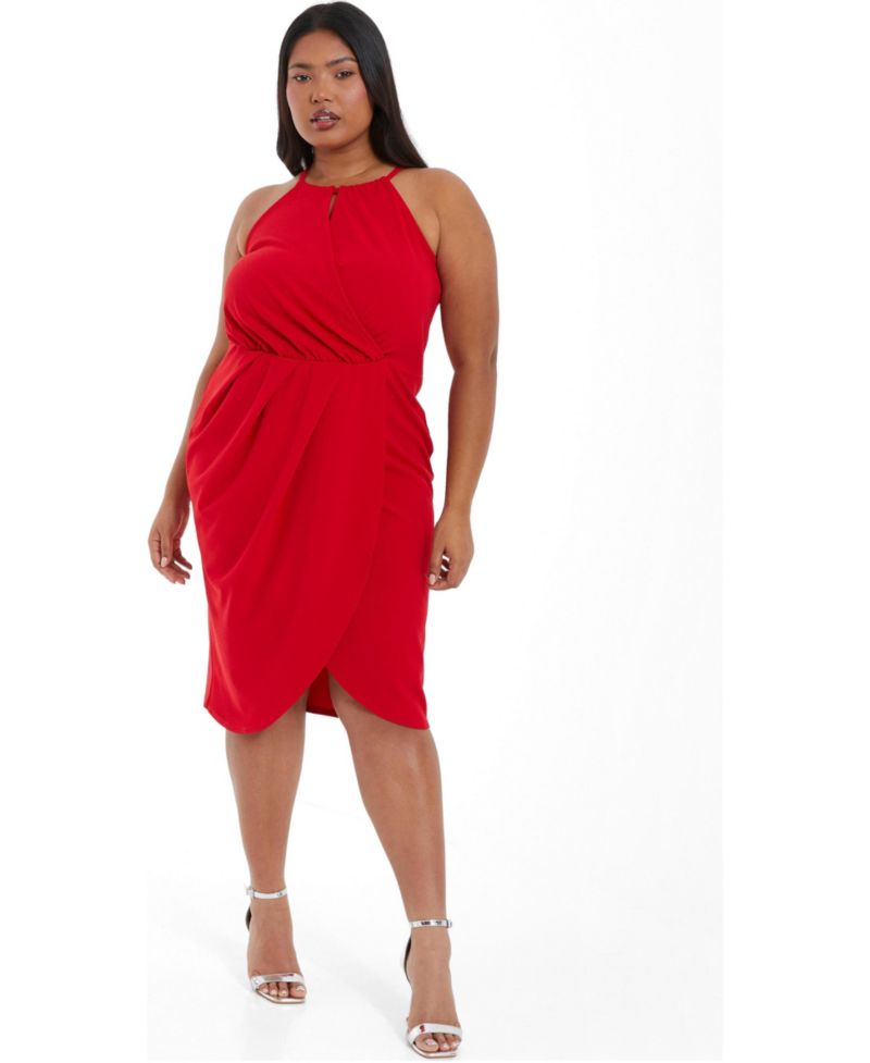 Women's Plus Size High Neck Wrap Dress