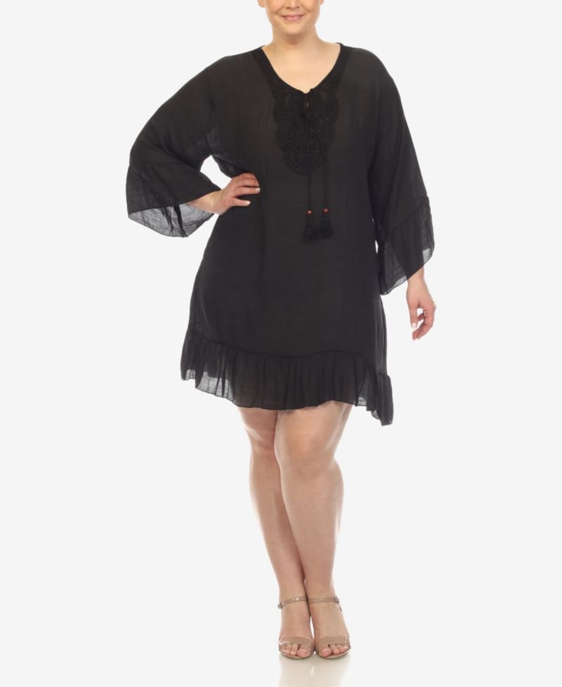 Plus Size Sheer Embroidered Knee Length Cover Up Dress
