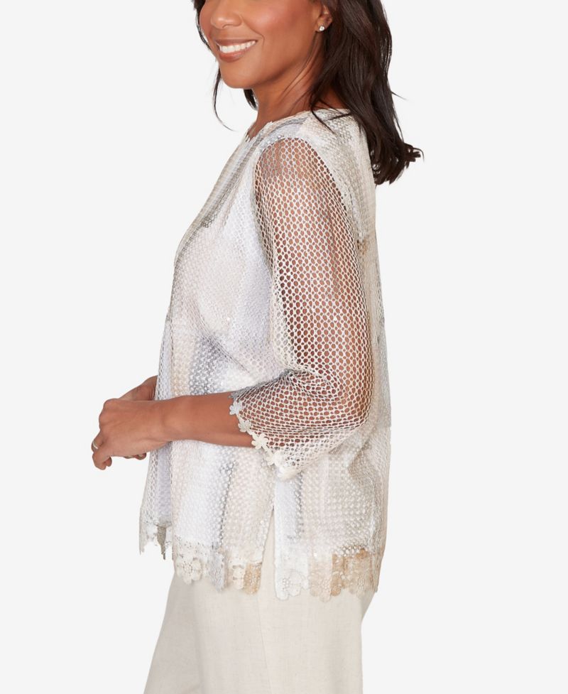Women's Natural Wonder Neutral Brushstrokes Mesh Top