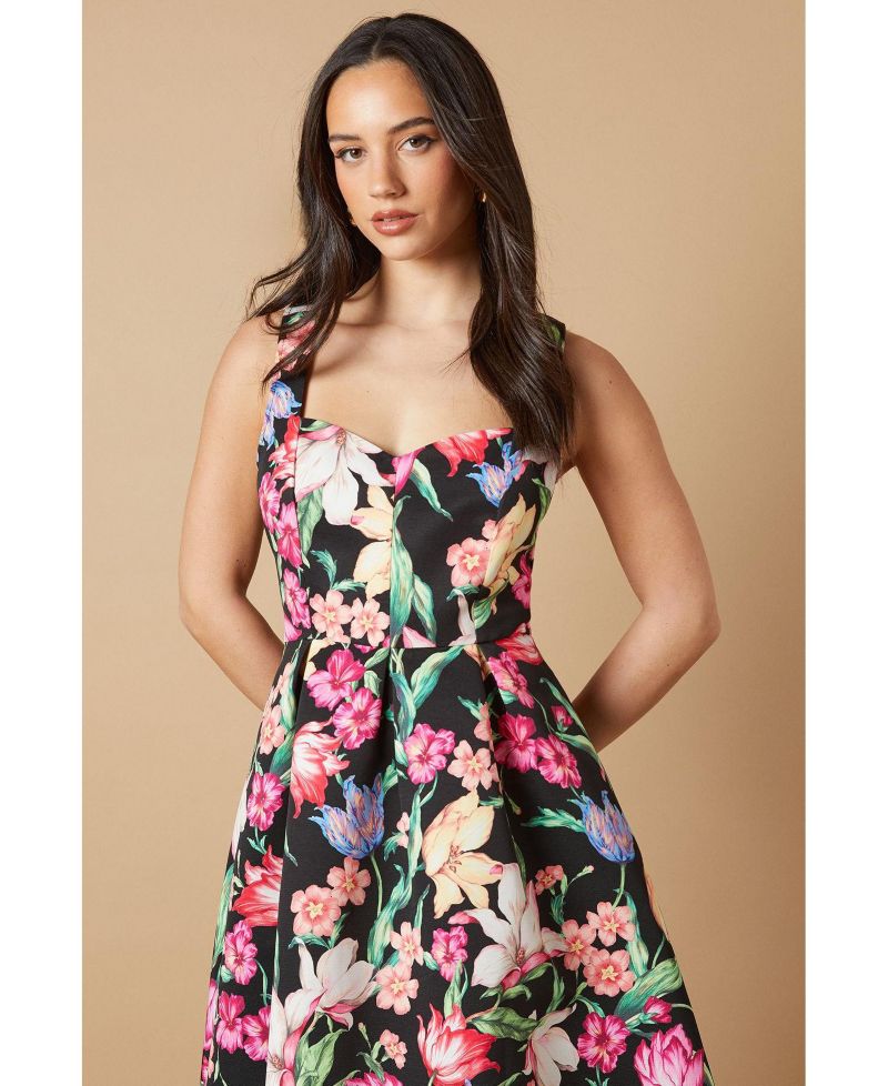 Women's Occasion Floral Strappy Twill Midi Dress