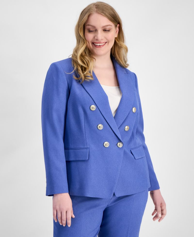 ASL Plus Size Faux-Double-Breasted Twill Blazer