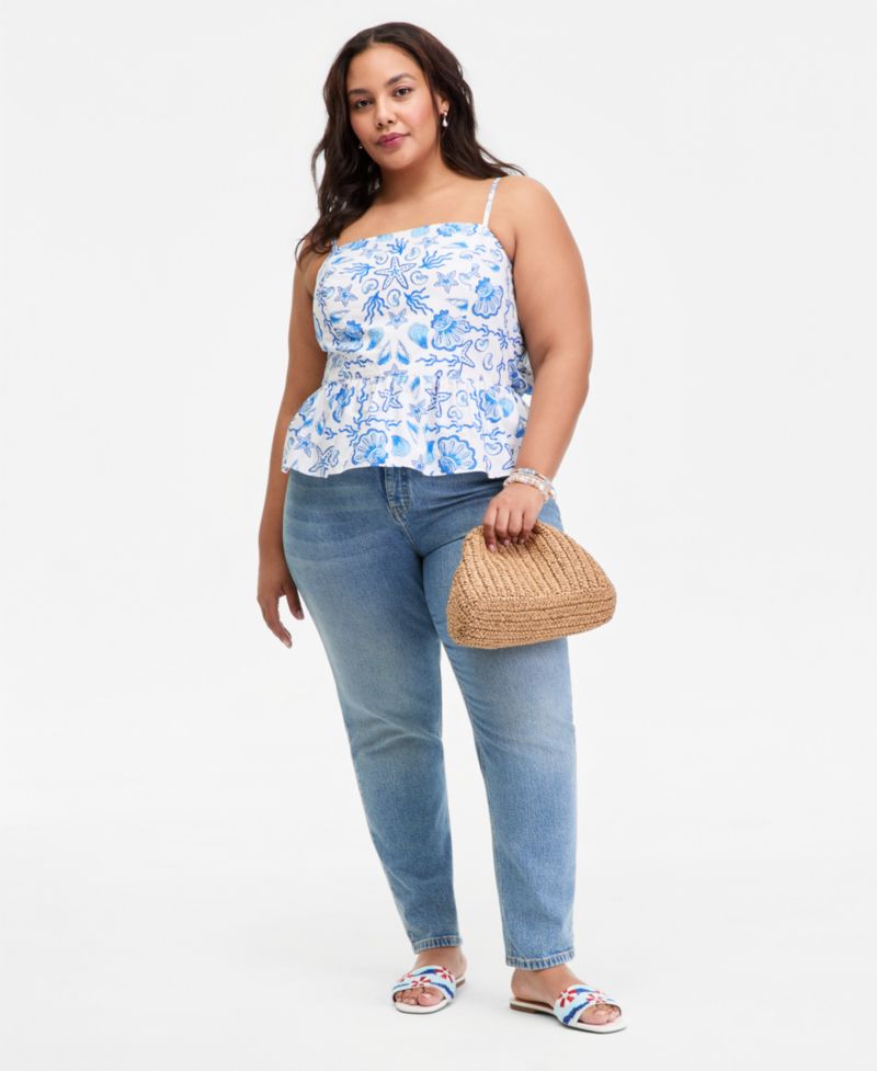 Plus Cotton Peplum Tie-Back Tank Top
