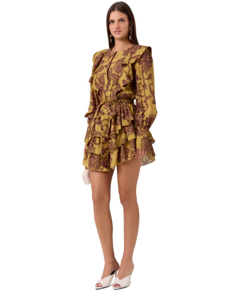 Women's Florence Paisley-Print Ruffle Long-Sleeve Mini Dress