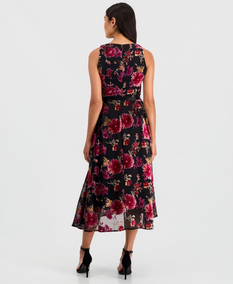 Women's Burnout Sleeveless Tie-Waist High-Low-Hem Dress