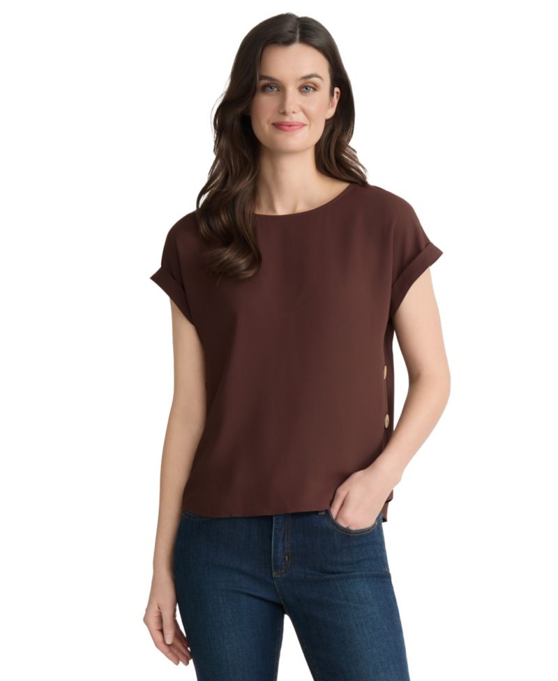 Women's Short-Sleeve Boat Neck Polyester Blouse