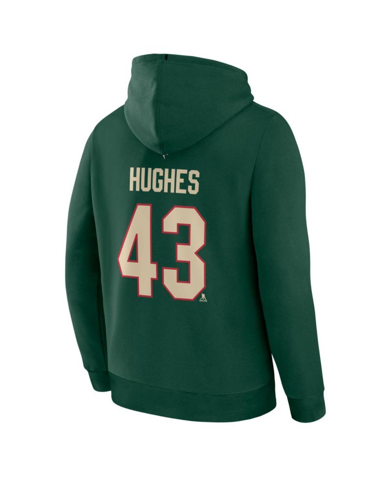 Men's Quinn Hughes Green Minnesota Wild Authentic Stack Name & Number Hoodie