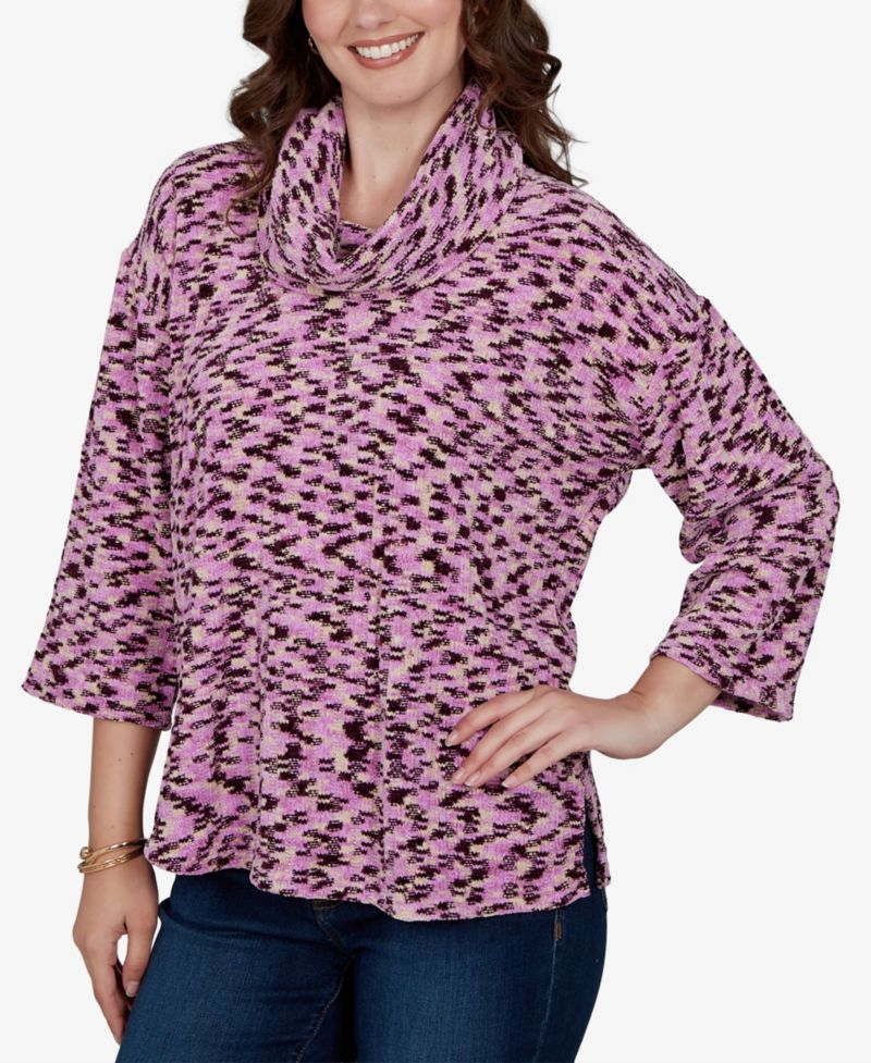 Petite Spacedye Cowl Neck 3/4-Sleeve Top