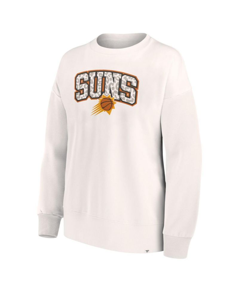 Women's White Phoenix Suns Tonal Leopard Pullover Sweatshirt