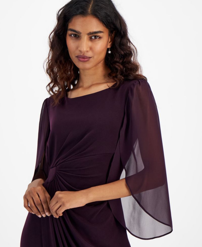 Petite Chiffon Cape-Sleeve Sheath Dress