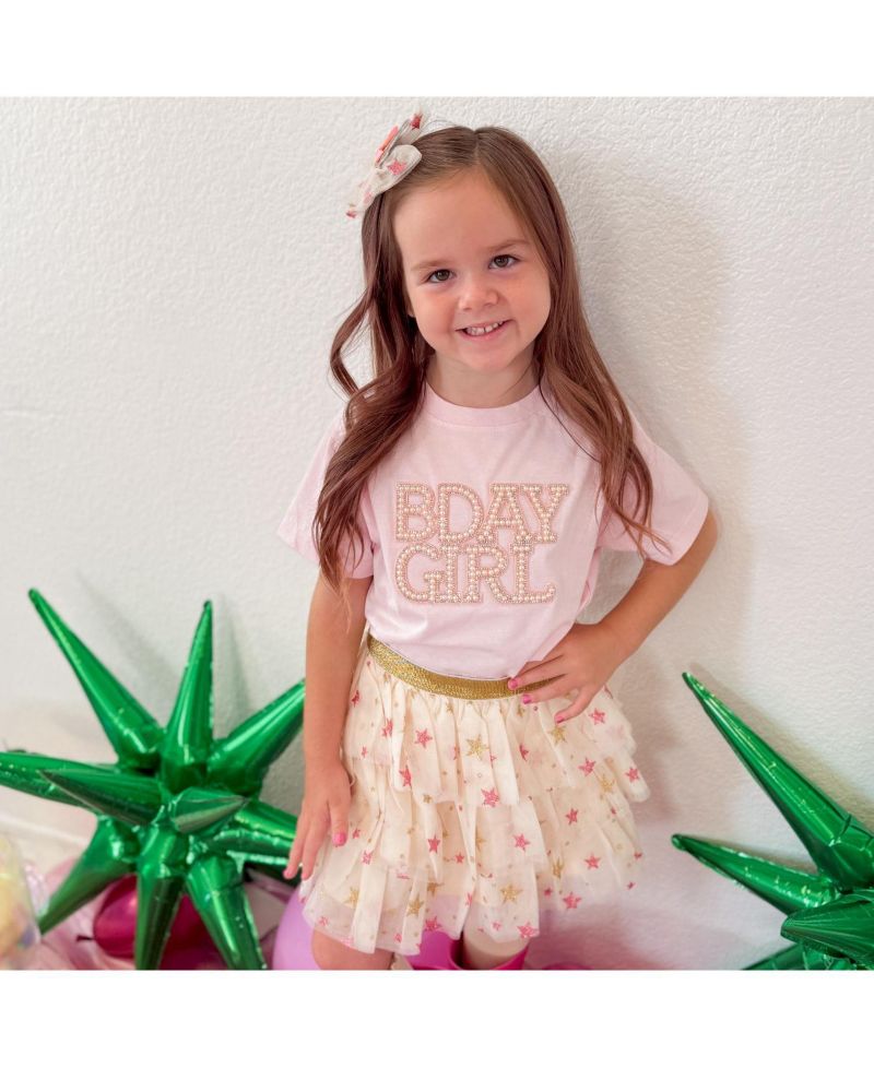 Big Girls Pearl BDay Patch Short Sleeve T-Shirt