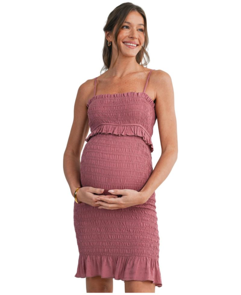 Women's Smocked Spaghetti Strap Dress with Ruffle Hem