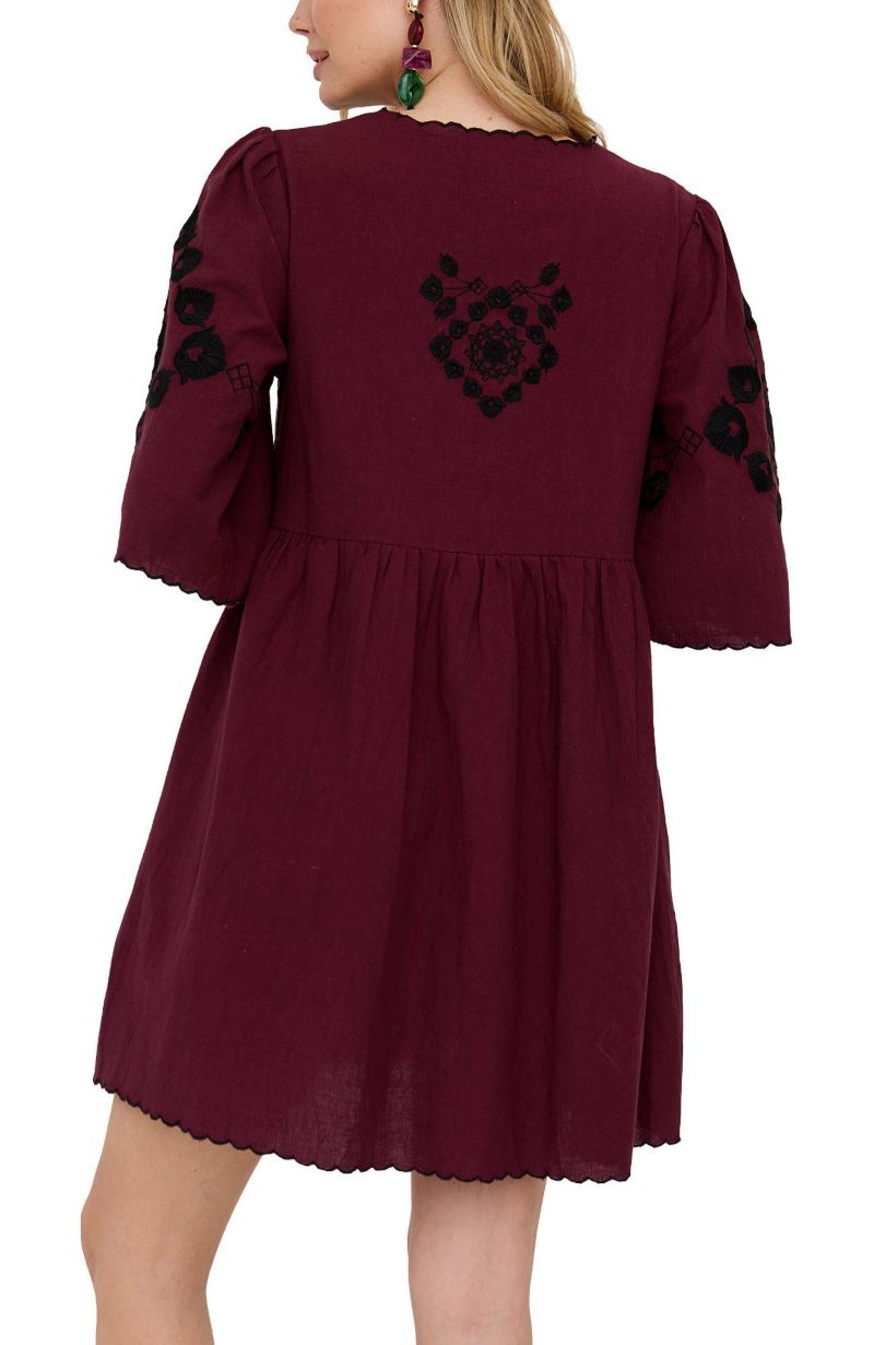 Women's Arabella V- Neck Embroidered Mini Dress