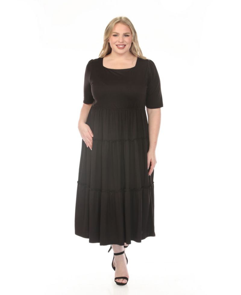 Plus Size Square Neck Short-Sleeve Tiered Dress