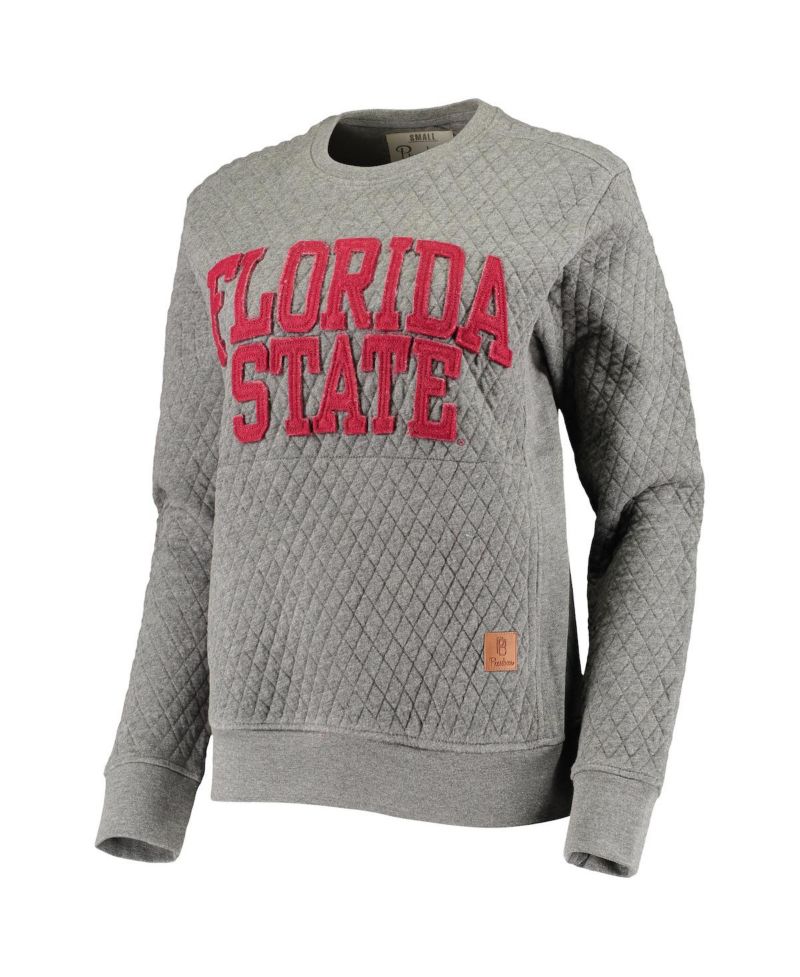 Women's Heathered Gray Florida State Seminoles Moose Applique Quilted Pullover Sweatshirt