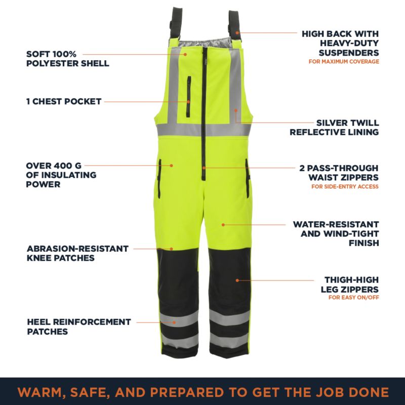 Men's Hi Vis Insulated Softshell High-Bib Overalls, -20&deg;F (-29&deg;C)