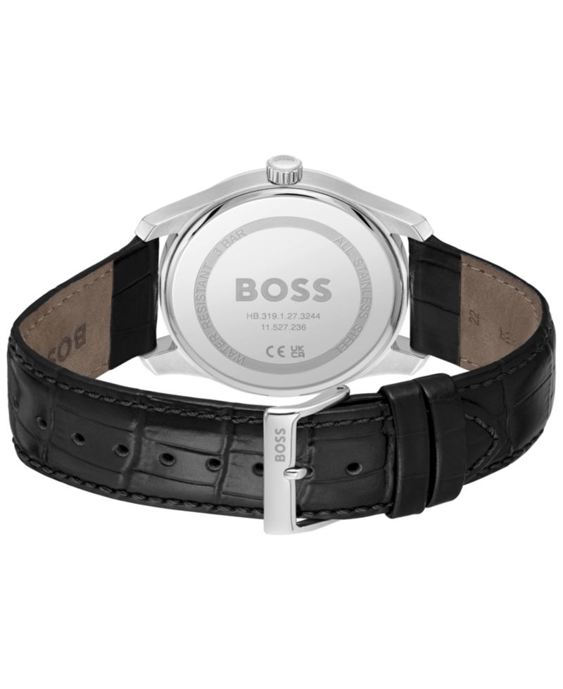Men's Principle Quartz Basic Calendar Black Leather Watch 41mm