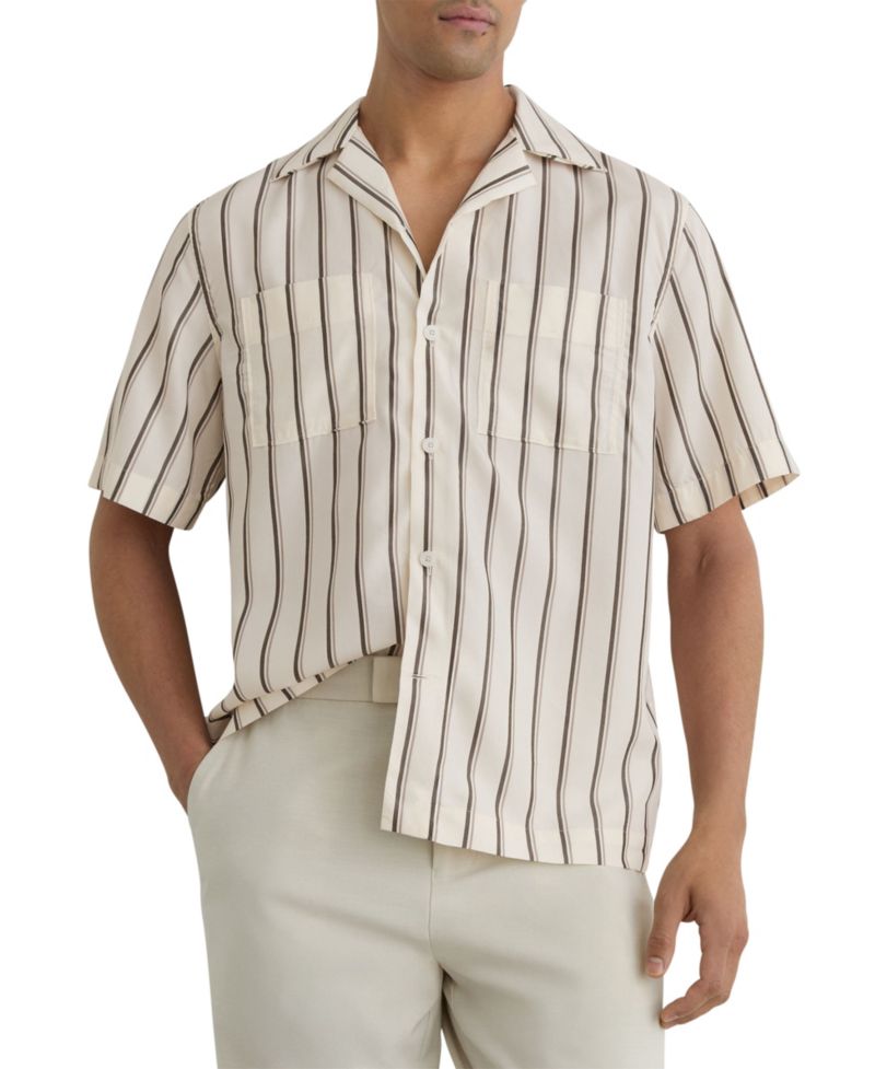 Men's Saint Lyocell Stripe Relaxed Cuban-Collar Shirt