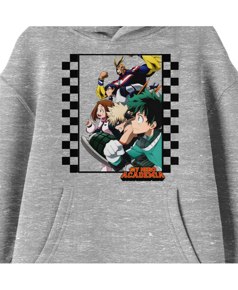 Group Art Checkered Frame Long Sleeve Athletic Heather Youth Hooded Sweatshirt-XS