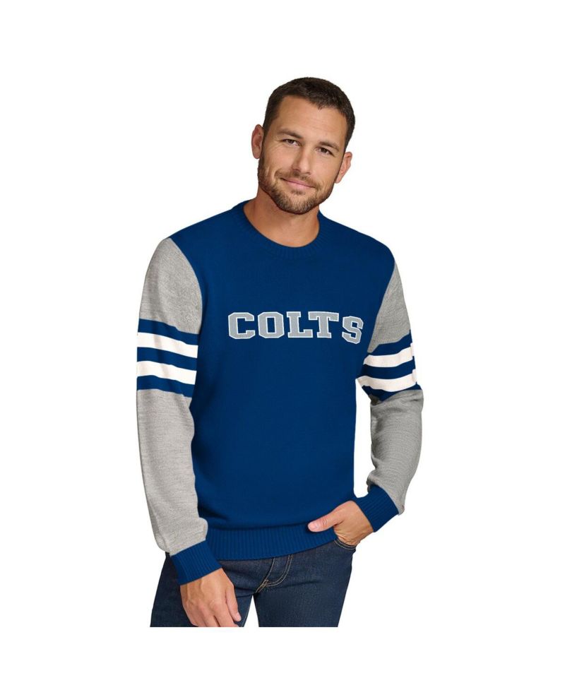 Men's Royal/Heather Gray Indianapolis Colts Acrylic Crewneck Pullover Sweatshirt