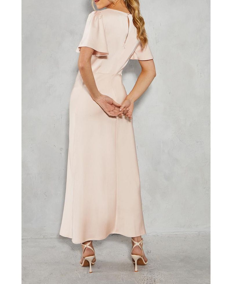 Women's Satin Midi Bridesmaid Dress