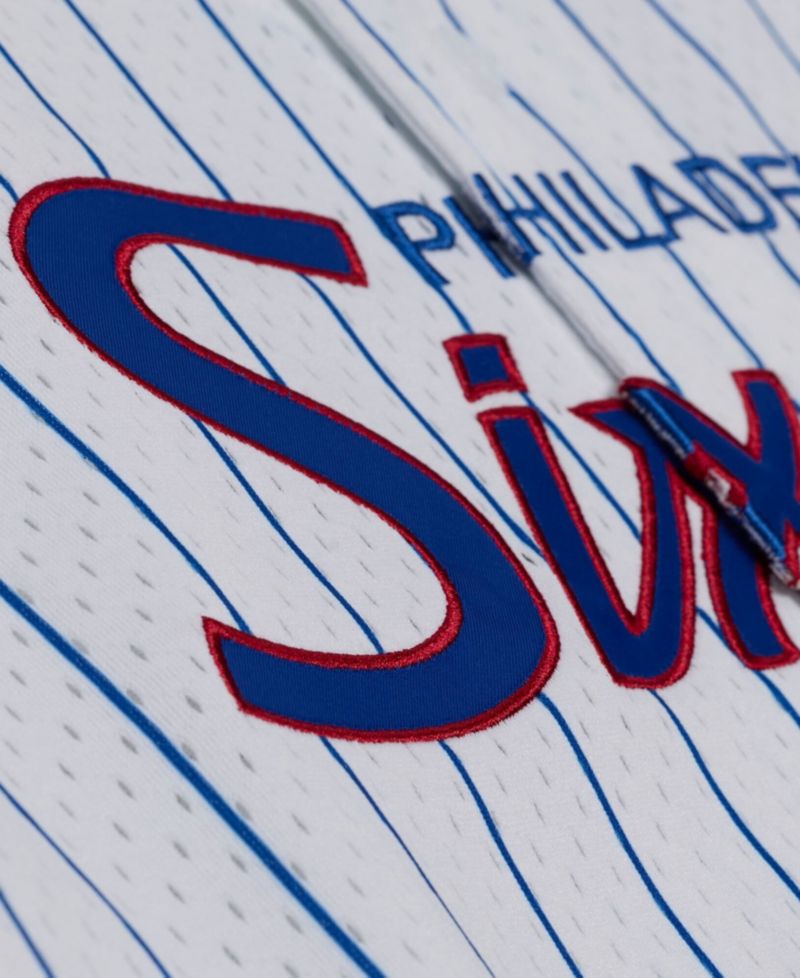 Men's Philadelphia 76ers Head Coach Pinstripe Mesh Full-Button Baseball Jersey