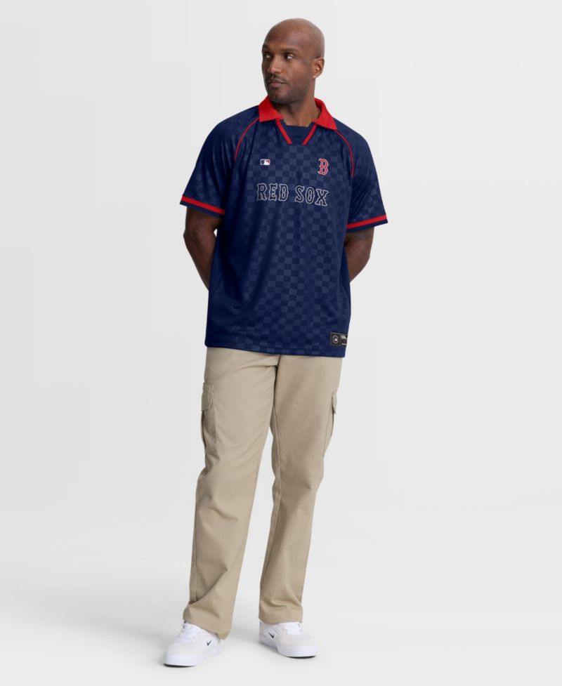 Men's Navy Boston Red Sox Homerun Raglan V-Neck Polo Shirt