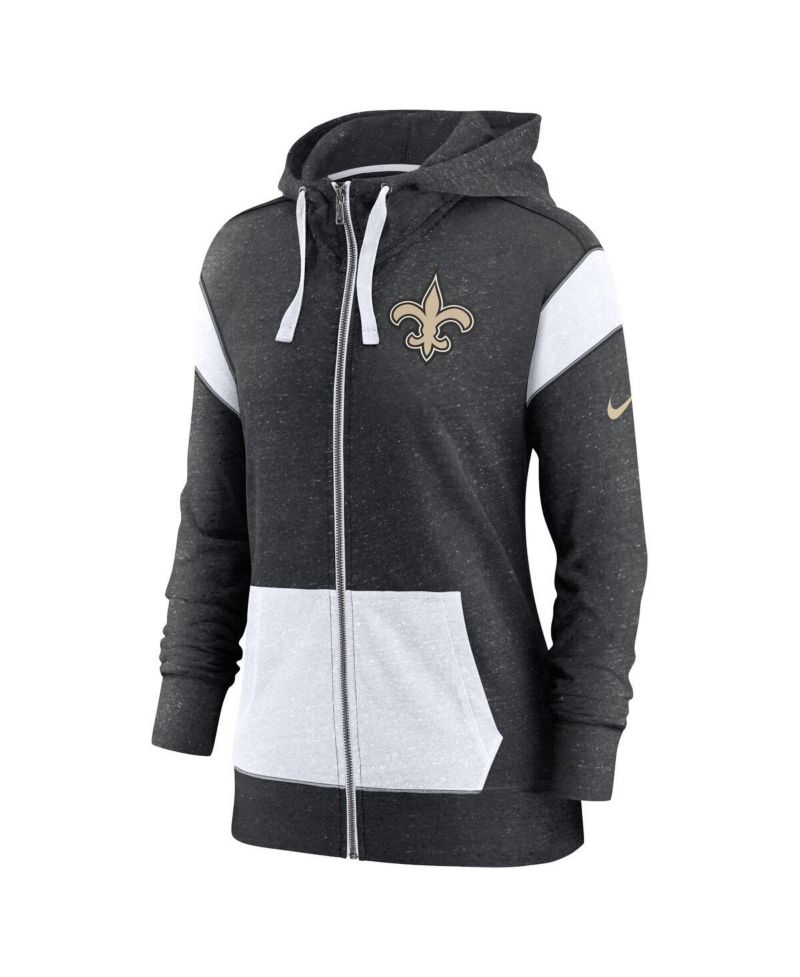 Women's Heathered Black, White New Orleans Saints Plus Size Monaco Full-Zip Hoodie