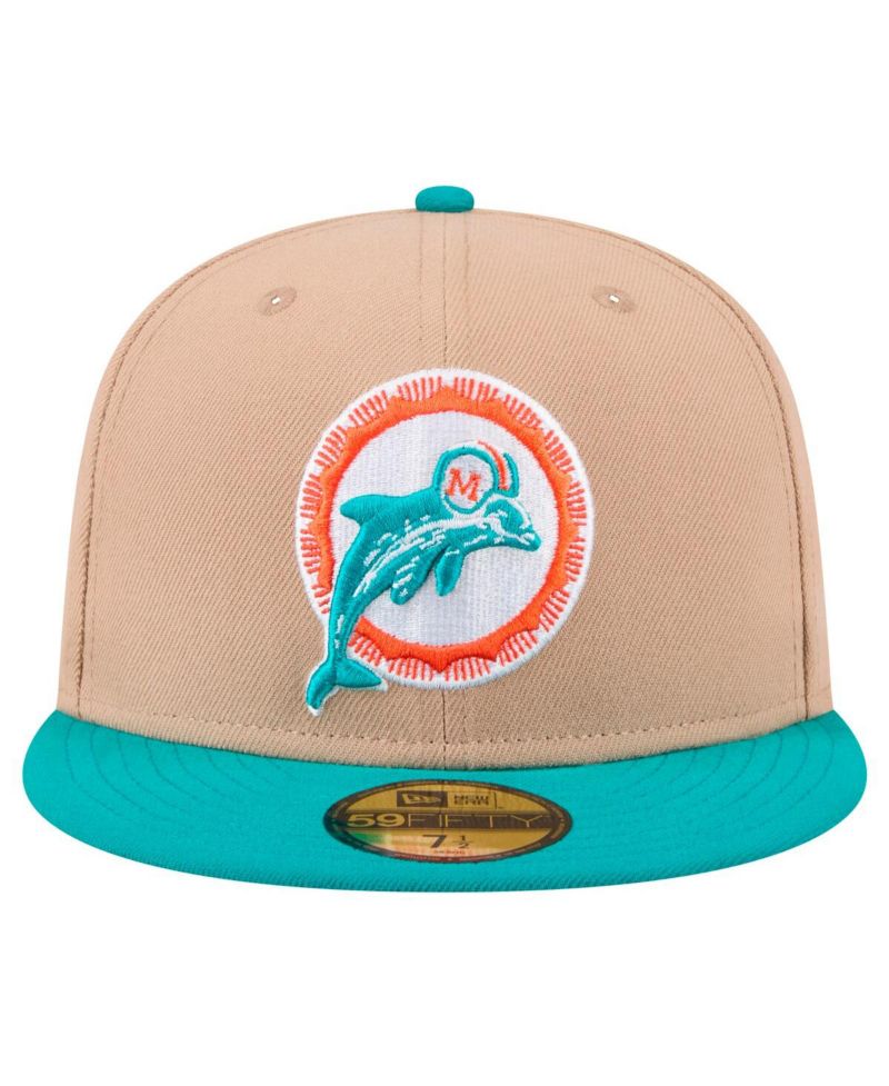 Men's Tan, Aqua Miami Dolphins Throwback Logo Main 59FIFTY Fitted Hat