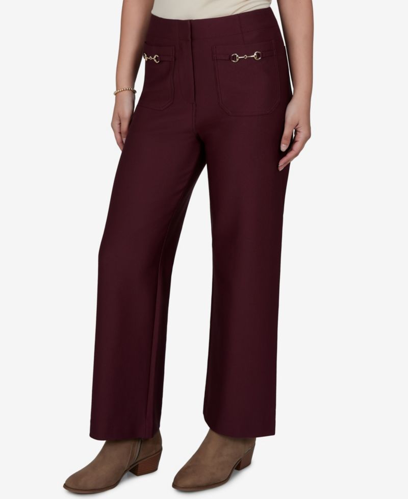 Petite Solid Pique Wide Leg Pull-On Pants