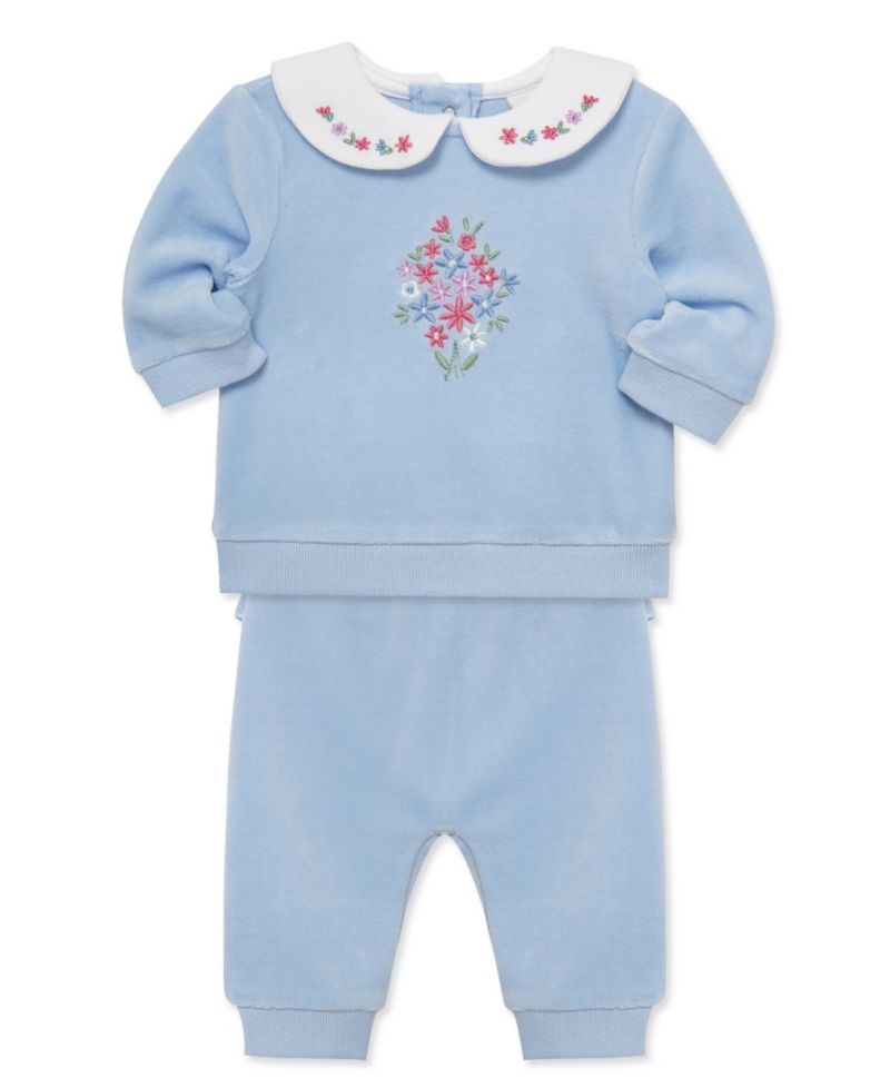 Baby Girls' Bouquet Embroidered Velour Top and Pants, 2-Piece Set