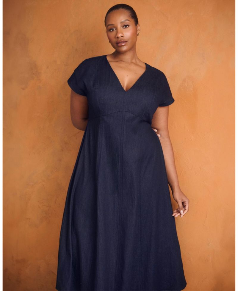 Women's Abbie Denim Short Sleeve Midi Dress