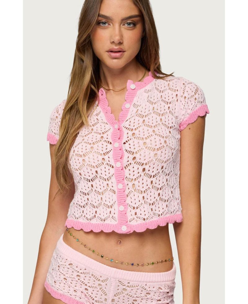Women's Elisa Open Knit Button Up Top