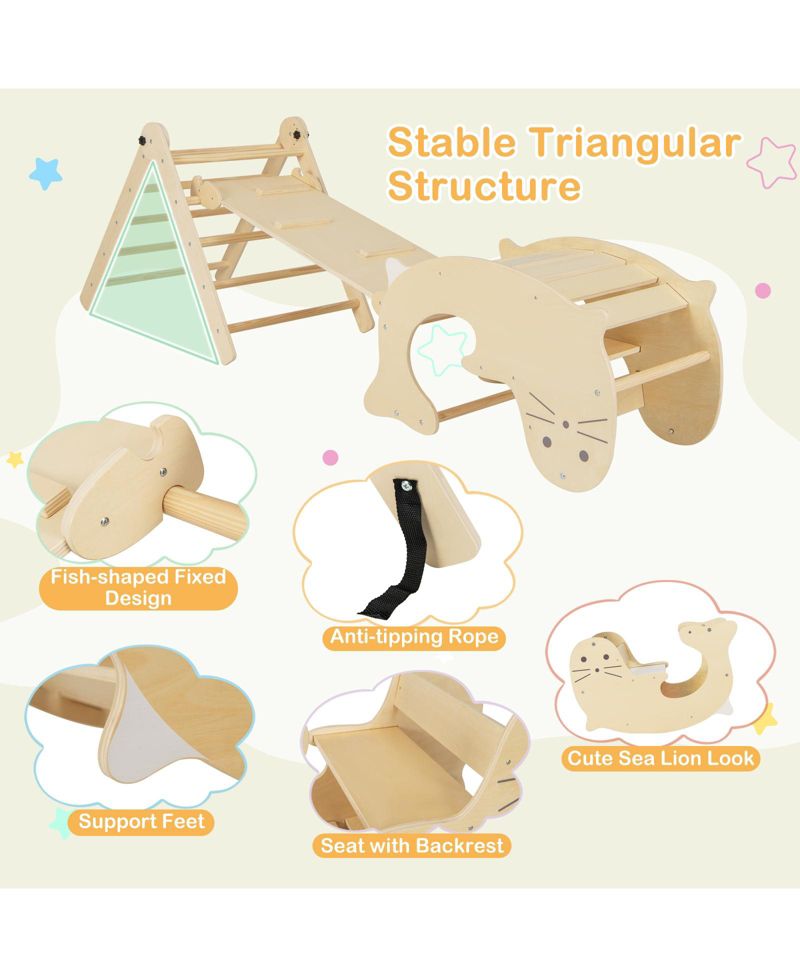 Ages 3+ 7-in-1 Height-Adjustable Indoor Climbing Gym with Reversible Ramp