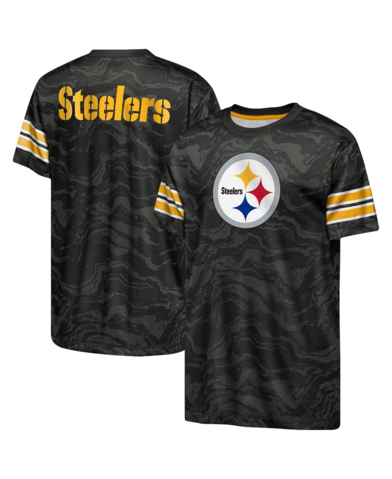 Big Boys and Girls Black Pittsburgh Steelers Slant Route Performance T-Shirt
