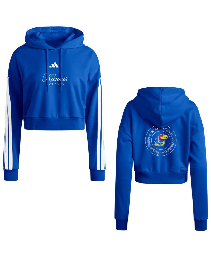 Women's Royal Kansas Jayhawks Campus Queen Cropped Pullover Hoodie