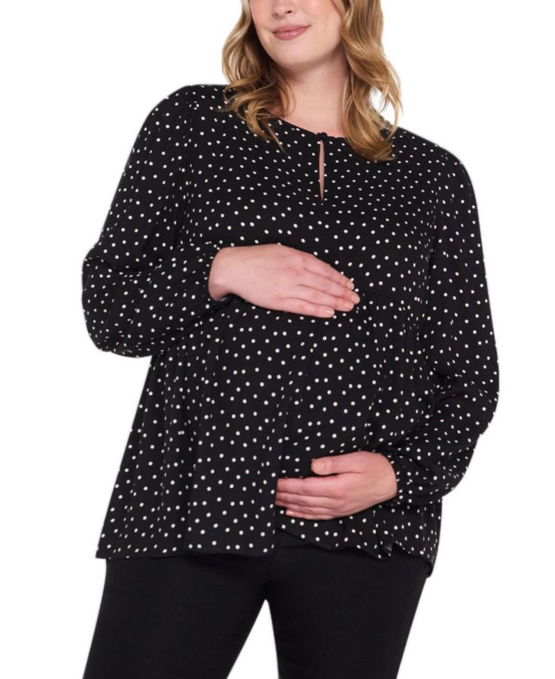 Maternity Bishop-Sleeve Keyhole Empire Waist Blouse