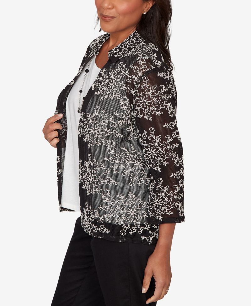 Women's Detail Driven Two-in-One Mesh Soutache Top with Necklace