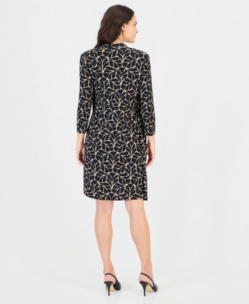 Women's Geometric-Print Scoop Neck 3/4-Sleeve Jacket Dress