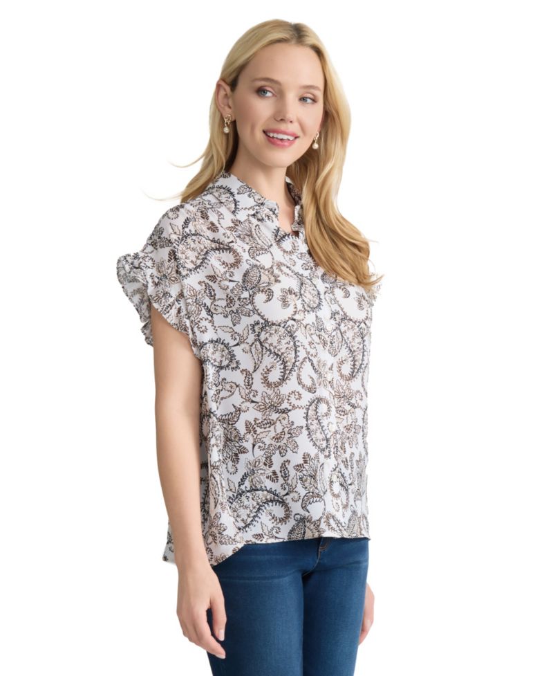 Petite Printed Button-Front Top