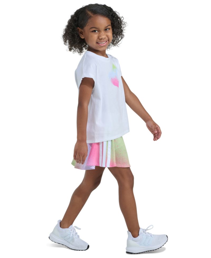 Girls' 2T-6X Short-Sleeve Box T-Shirt And Printed Faux Wrap Skort, 2-Piece Set