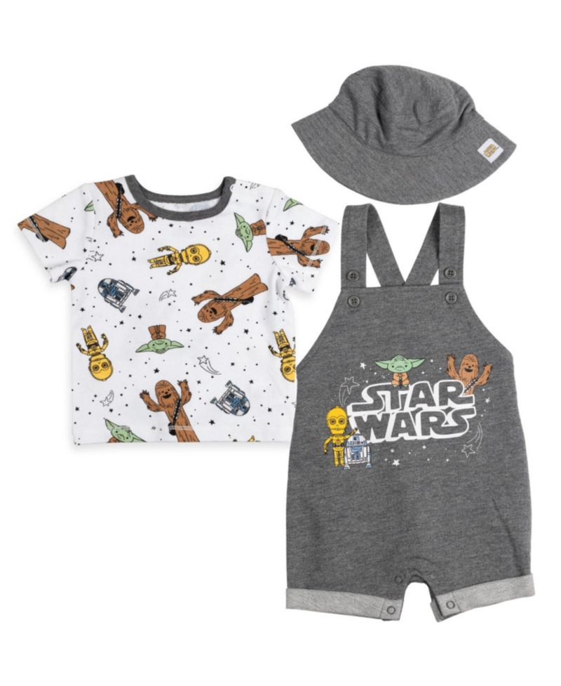 Star Wars Baby Boys ( new born to 24 M ) Shortall T-Shirt and Bucket Hat Set