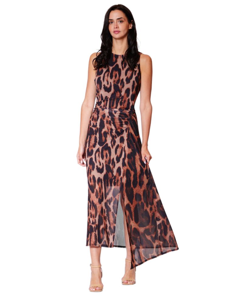 Women's Leopard-Print Asymmetrical-Hemline Midi Dress